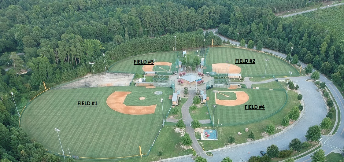 Baseball fields from above. 